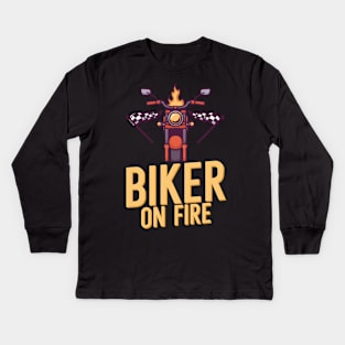 Biker on fire Kids Long Sleeve T-Shirt